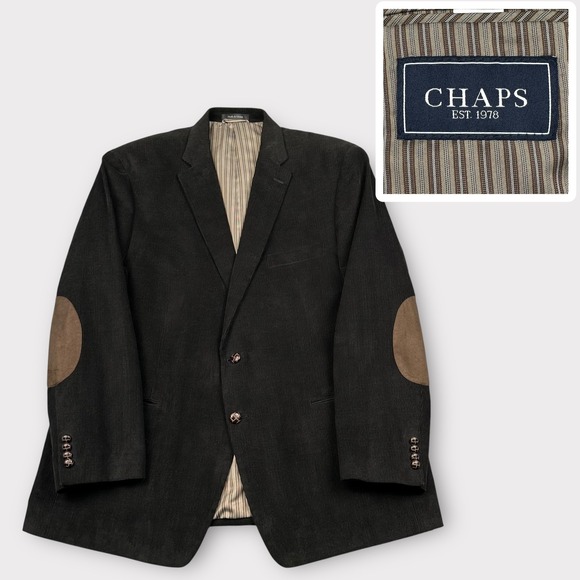 Chaps Blazer Mens 48R Black Corduroy Elbow Patch Jacket NWOT Classic‎ Academia - Picture 1 of 15